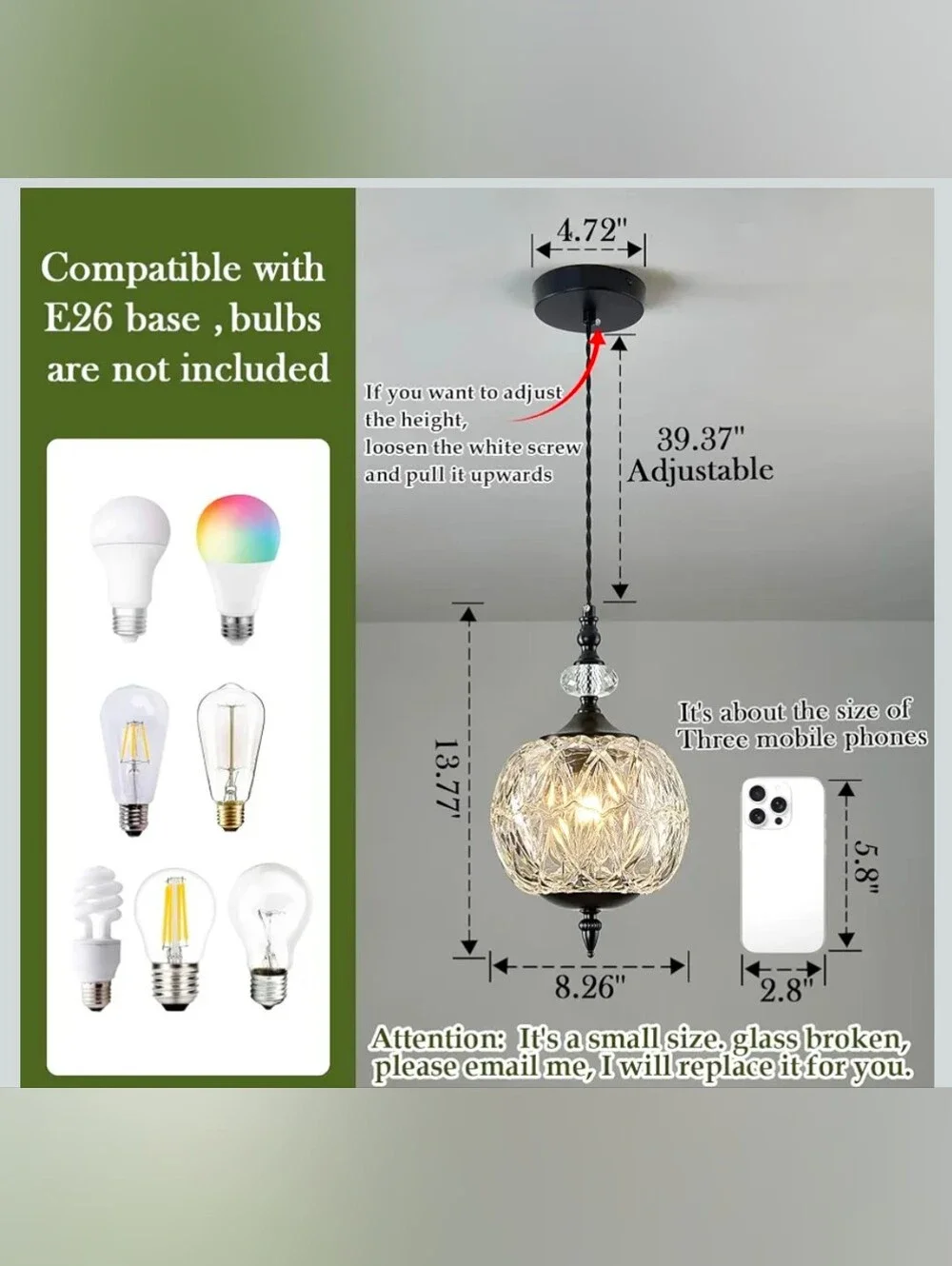 Black Pendant Crystal Glass Light - Simple Elegant Beauty Can Only Describe This